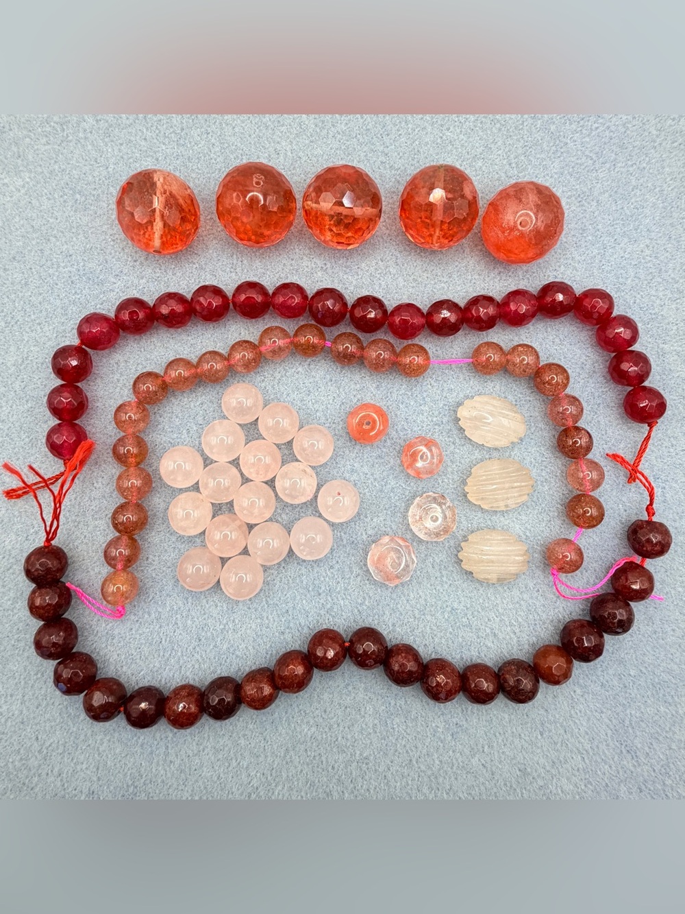 Faceted & Round Pink Quartz Bead Lot Rose Strawberry & Dyed Quartz Jewelry Craft